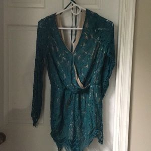 Turquoise Lace Romper